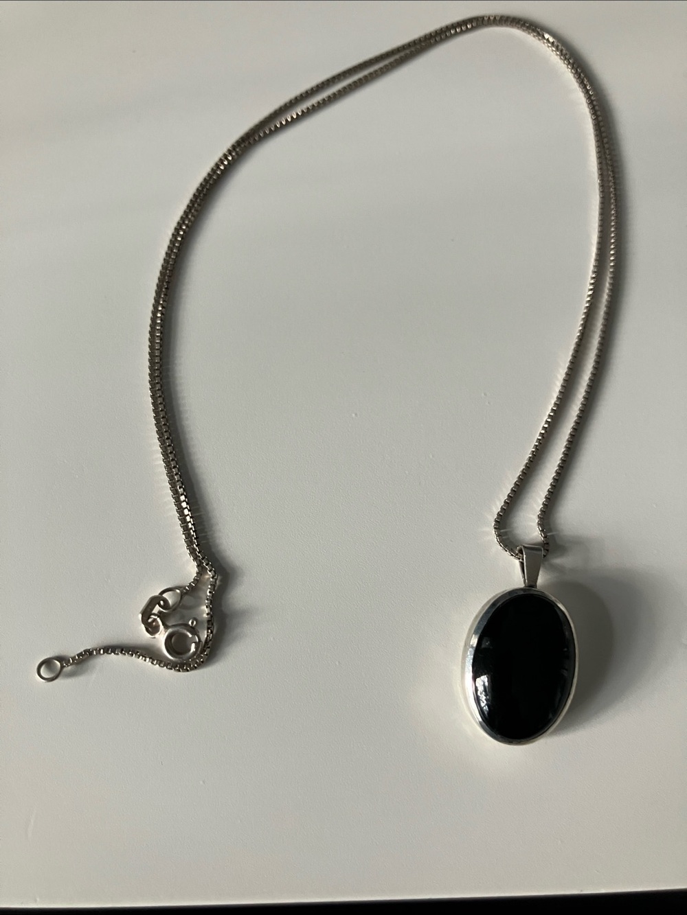 Sterling Silver Black Onyx Oval Pendant Necklace